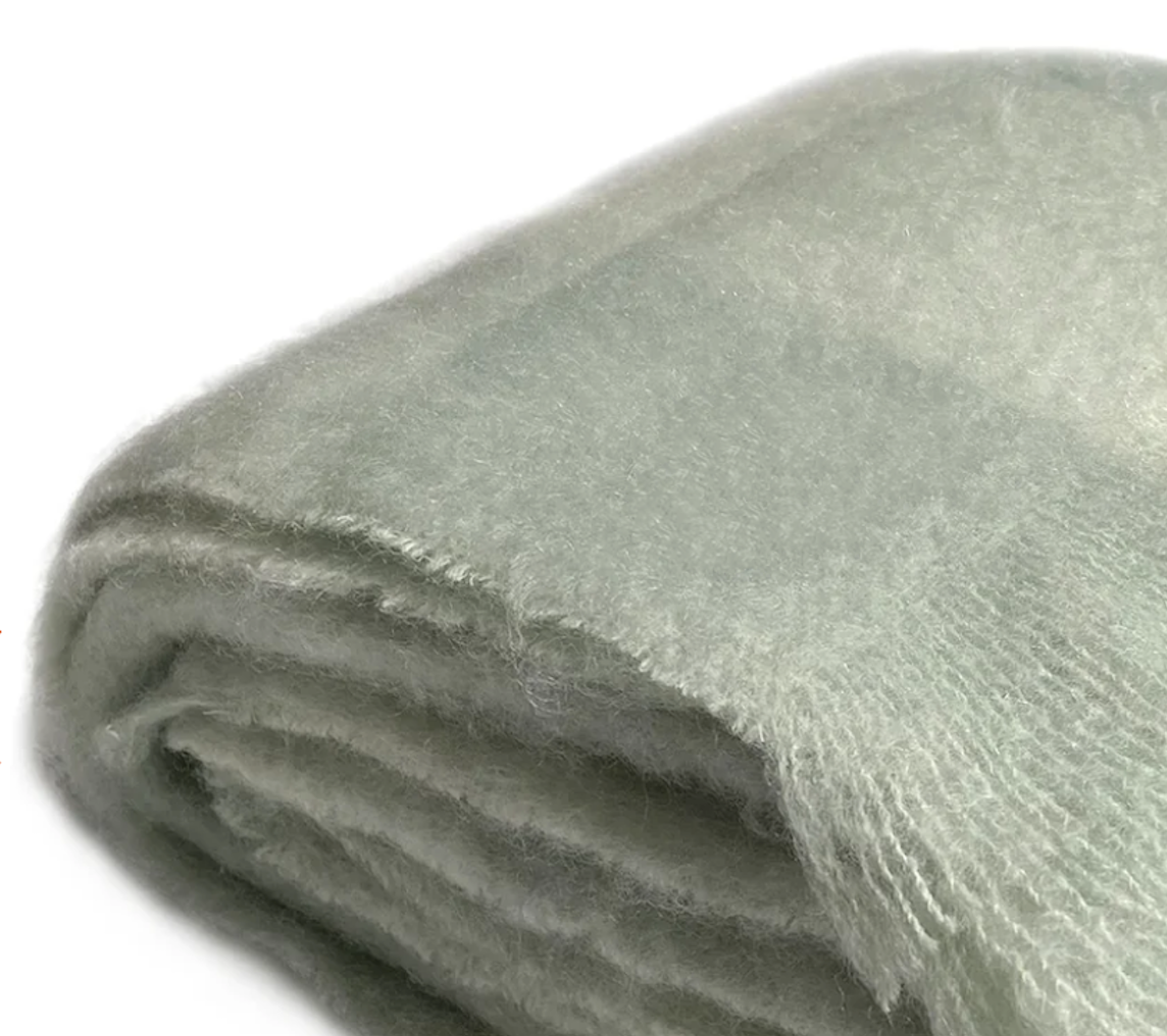 Luxurious Ingubo Mohair Wool Blanket Throw 180x130cm – Avocado Checkered Pastel Green