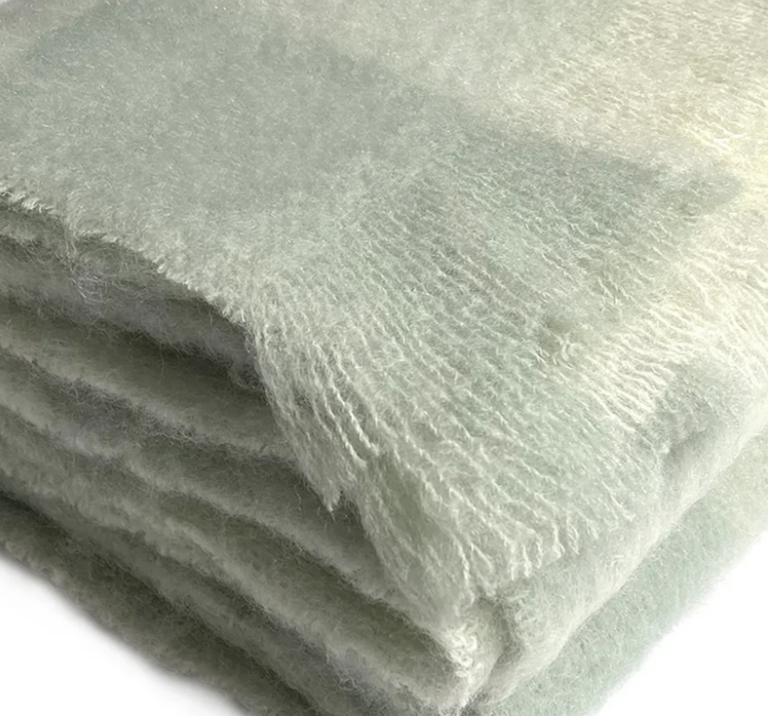 Luxurious Ingubo Mohair Wool Blanket Throw 180x130cm – Avocado Checkered Pastel Green