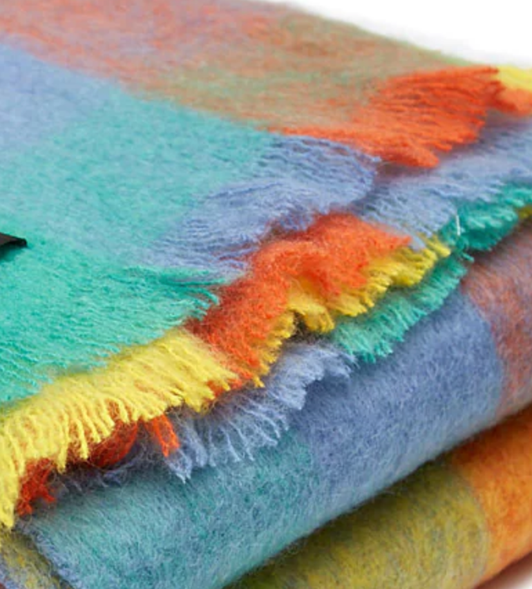 Luxurious Ingubo Mohair Wool Blanket Throw 180x130cm – Sunshine Checkered Multicolour