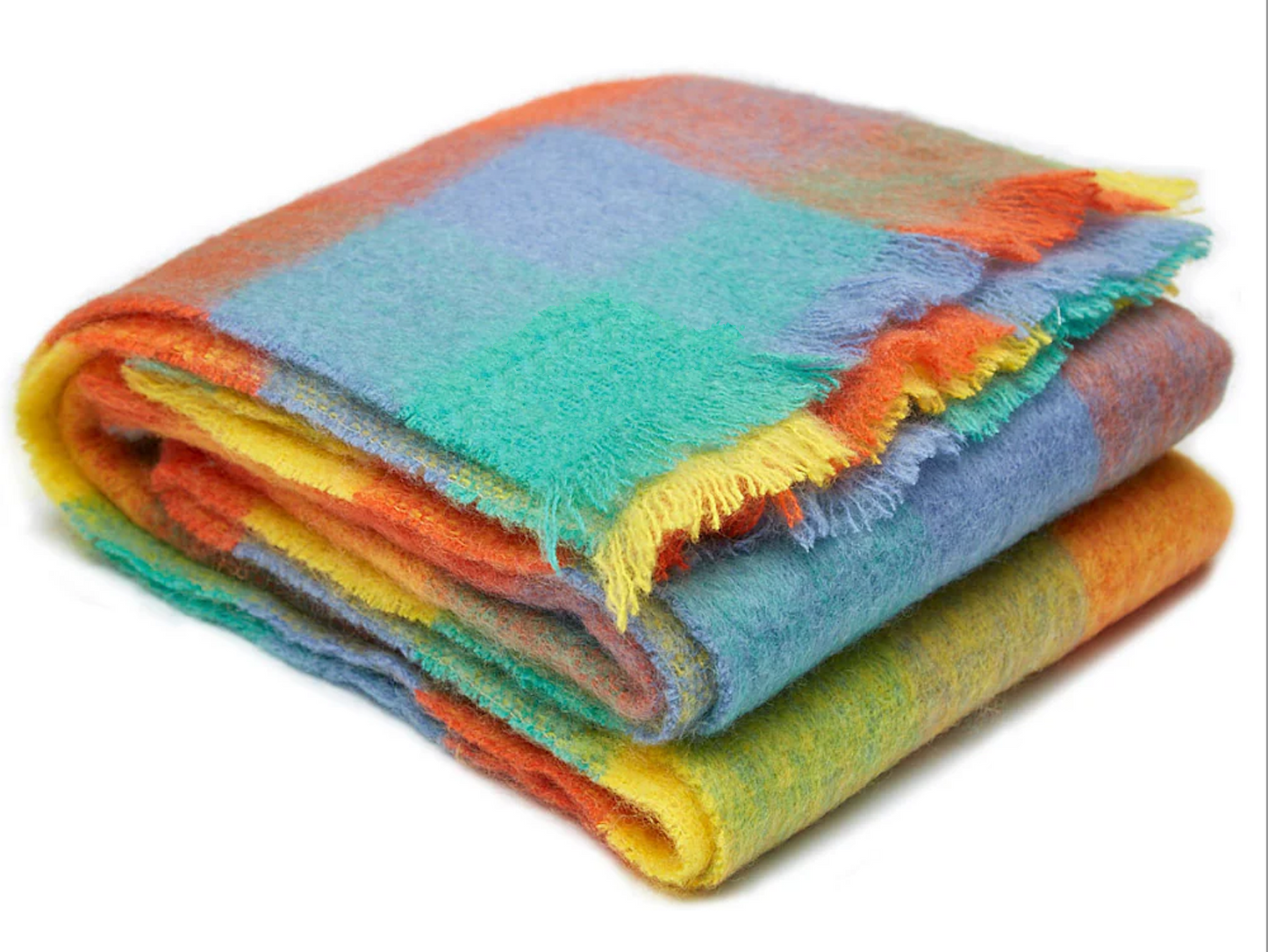 Luxurious Ingubo Mohair Wool Blanket Throw 180x130cm – Sunshine Checkered Multicolour