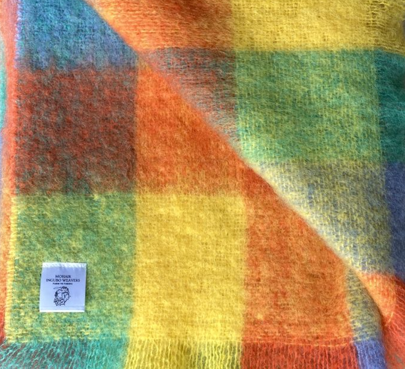 Luxurious Ingubo Mohair Wool Blanket Throw 180x130cm – Sunshine Checkered Multicolour