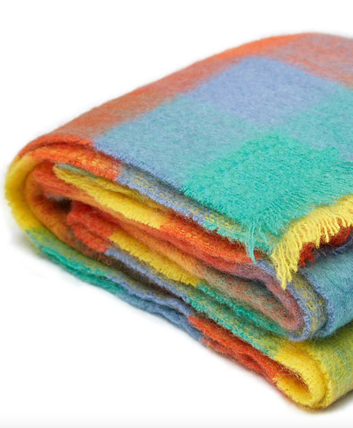Luxurious Ingubo Mohair Wool Blanket Throw 180x130cm – Sunshine Checkered Multicolour