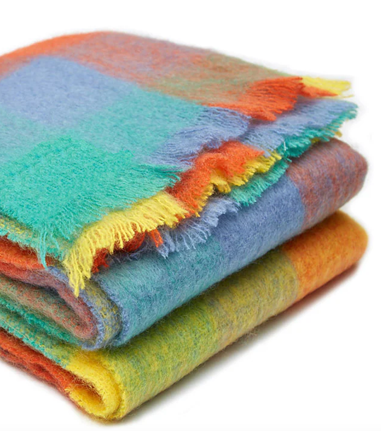 Luxurious Ingubo Mohair Wool Blanket Throw 180x130cm – Sunshine Checkered Multicolour