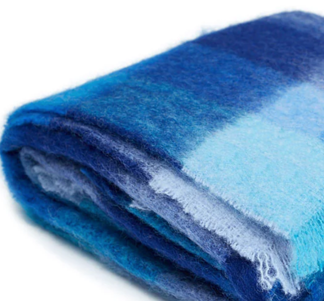 Luxurious Ingubo Mohair Wool Blanket Throw 180x130cm – Checkered Blues