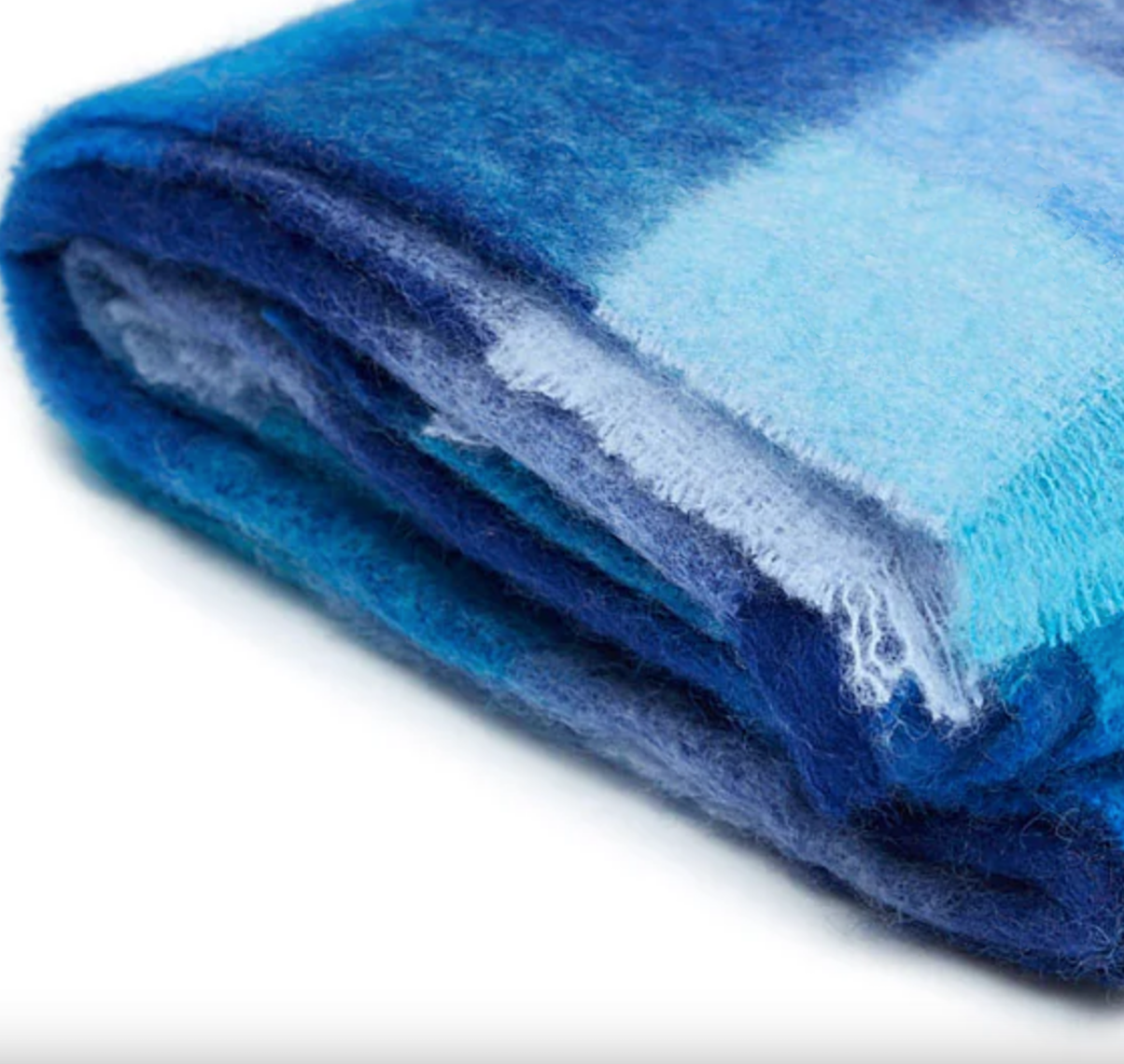 Luxurious Ingubo Mohair Wool Blanket Throw 180x130cm – Checkered Blues