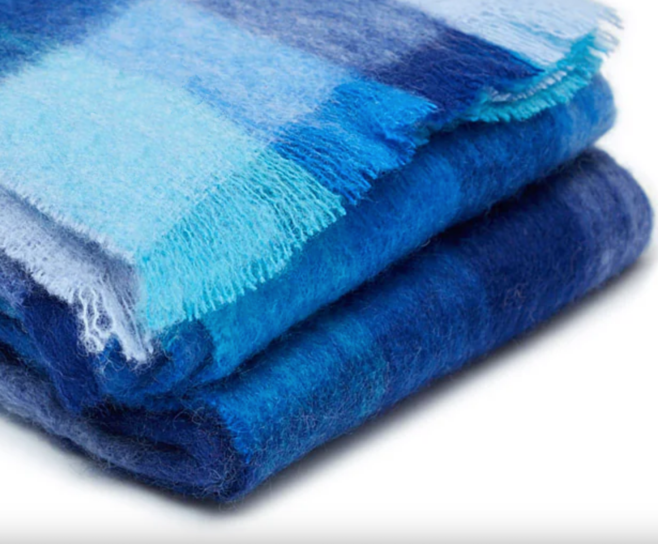 Luxurious Ingubo Mohair Wool Blanket Throw 180x130cm – Checkered Blues