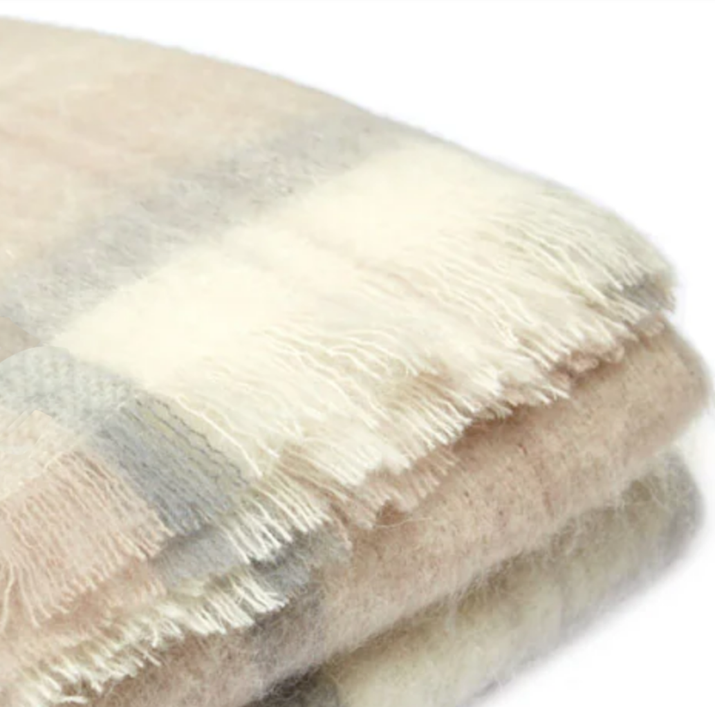 Luxurious Ingubo Mohair Wool Blanket Throw 130x180cm – Earth Checkered