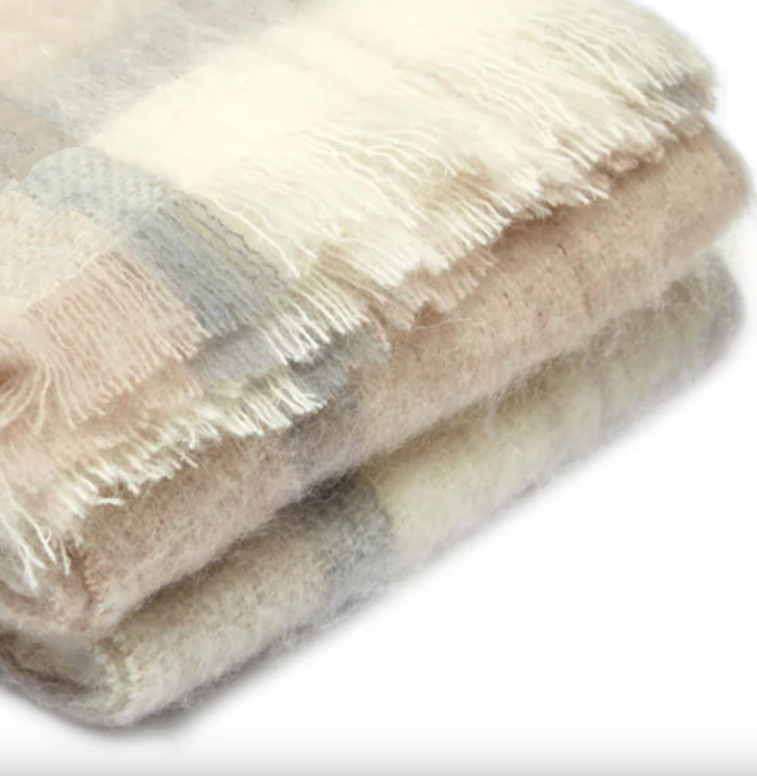 Luxurious Ingubo Mohair Wool Blanket Throw 130x180cm – Earth Checkered