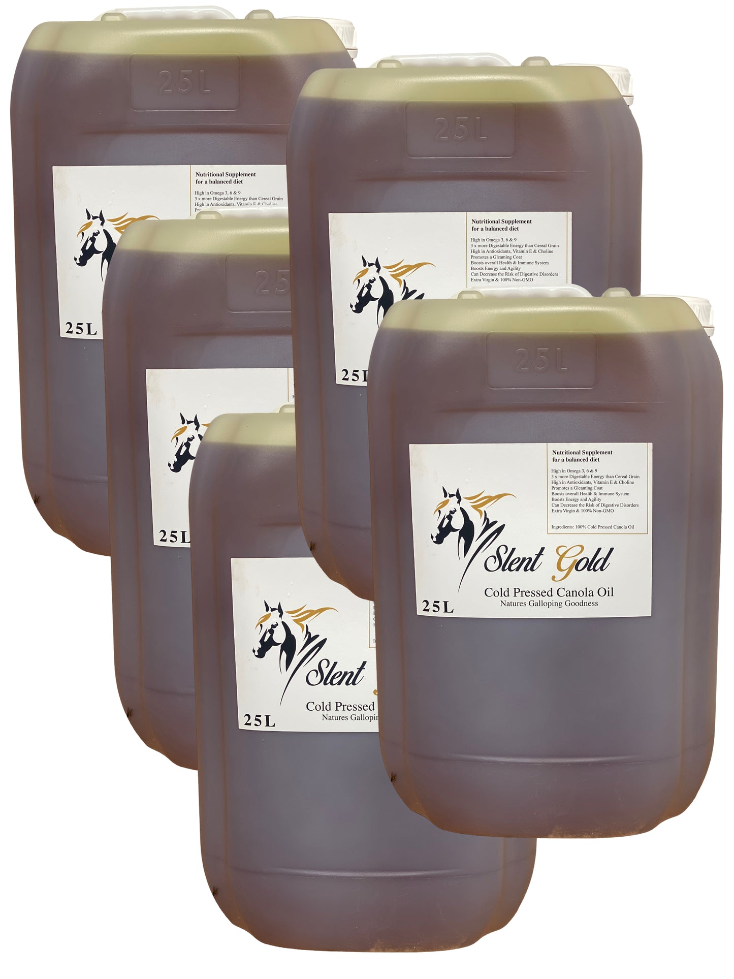 Slent Gold Cold Pressed Canola Oil Nutritional Supplement For Horses Non-GMO 25L x 5