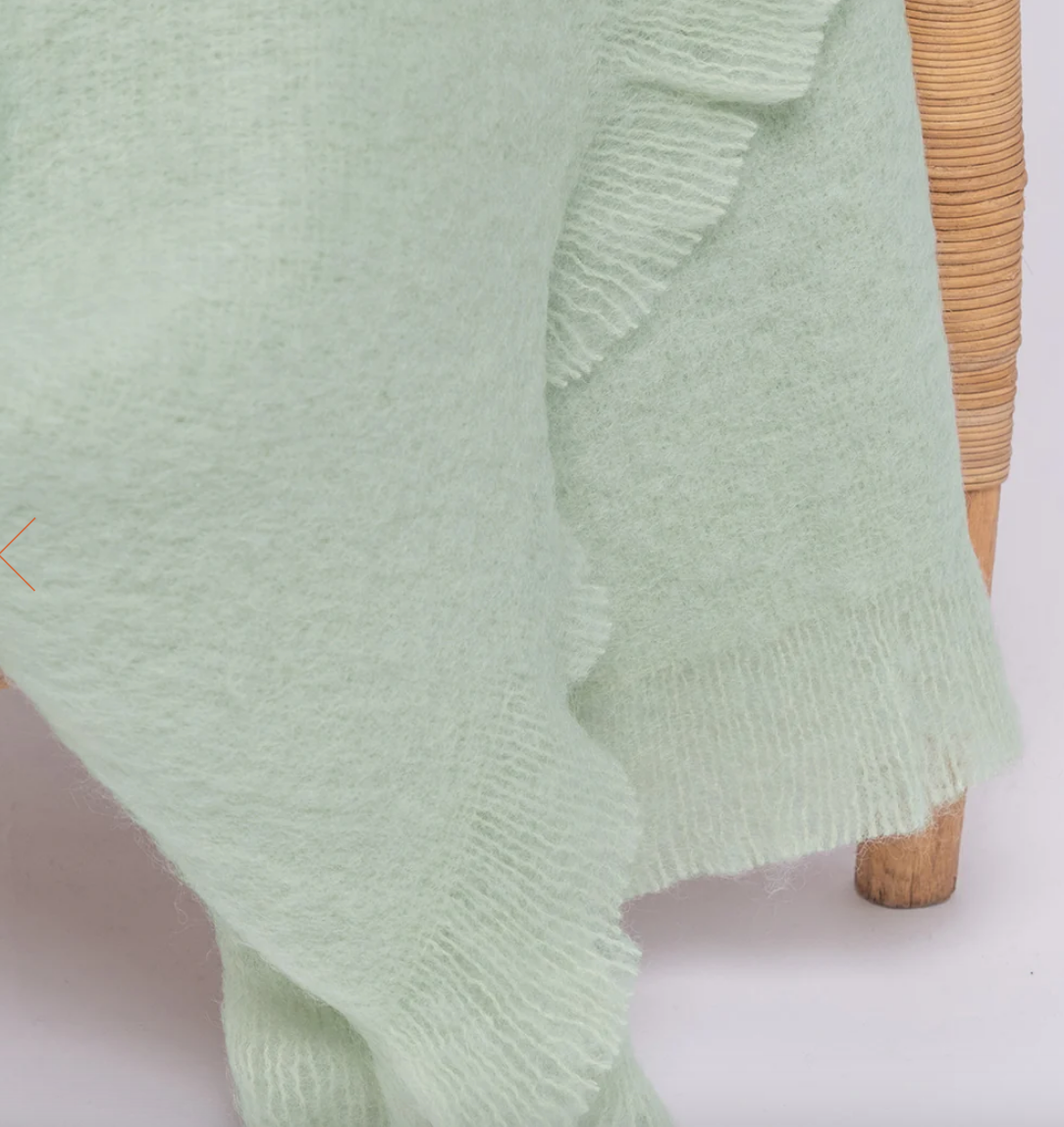 Light green mohair throw on a chair