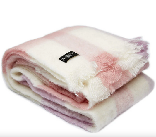 INGUBO Mohair Candy Floss Checkered Mohair Wool Blanket Throw 180 x 130 cm