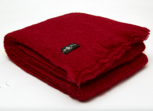 INGUBO Mohair Merlot Red Mohair Wool Blanket Throw 180 x 130 cm