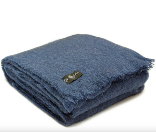 INGUBO Mohair Midnight Blue Mohair Wool Blanket Throw 180 x 130 cm
