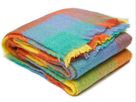Luxurious Ingubo Mohair Wool Blanket Throw 180x130cm – Sunshine Checkered Multicolour