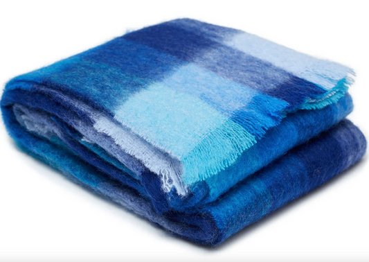 Luxurious Ingubo Mohair Wool Blanket Throw 180x130cm – Checkered Blues